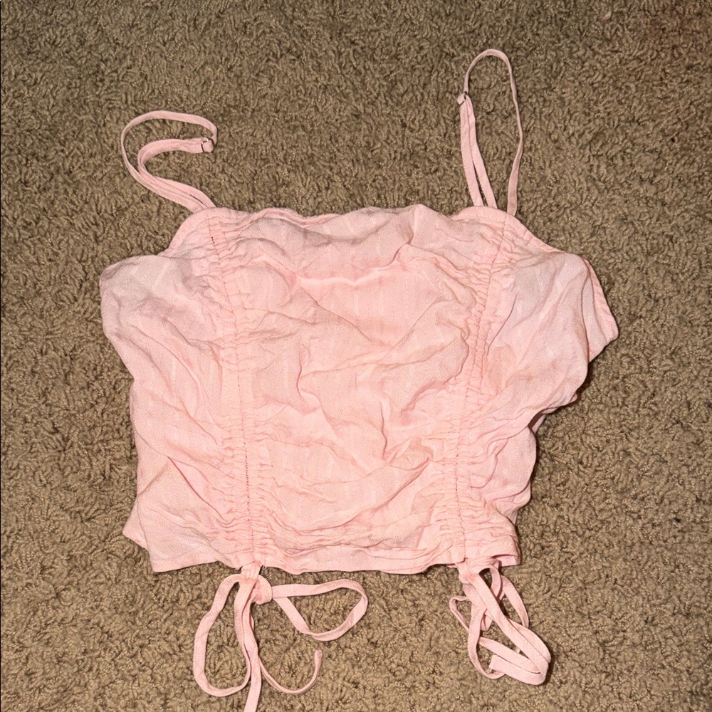Sky and Sparrow Light Pink Ruched Crop Top